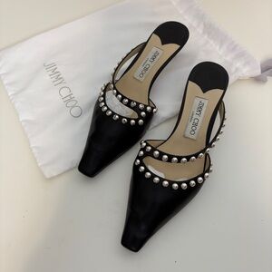 Jimmy Choo Black Mules with Silver Accents